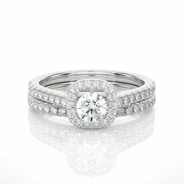 1.30 Carat Lab Diamond Round Bridal Set Halo Ring White Gold