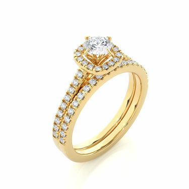 1.30 Carat Round Cut Halo Bar Setting Lab Diamond Bridal Set Ring In Yellow Gold