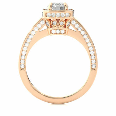 1.40 Ct Round Shaped Double Halo Diamond Engagement Ring In Rose Gold