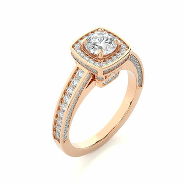 1.40 Ct Round Shaped Double Halo Diamond Engagement Ring In Rose Gold