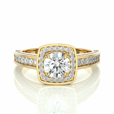 1.40 Ct Round Shaped Double Halo Diamond Engagement Ring In Yellow Gold