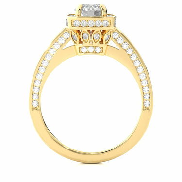 1.40 Ct Round Shaped Double Halo Diamond Engagement Ring In Yellow Gold