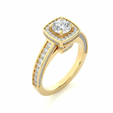 Bague de fiançailles diamant double halo de forme ronde de 1,40 ct en or jaune 