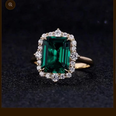 Natural Zambian Emerald Gemstone with Natural Halo Diamond Ring in 18k Yellow Gold