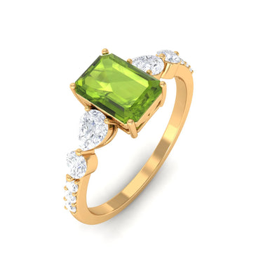 Anillo de compromiso con piedras preciosas de peridoto y esmeralda de 3 quilates