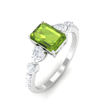 Anillo de compromiso con piedras preciosas de peridoto y esmeralda de 3 quilates