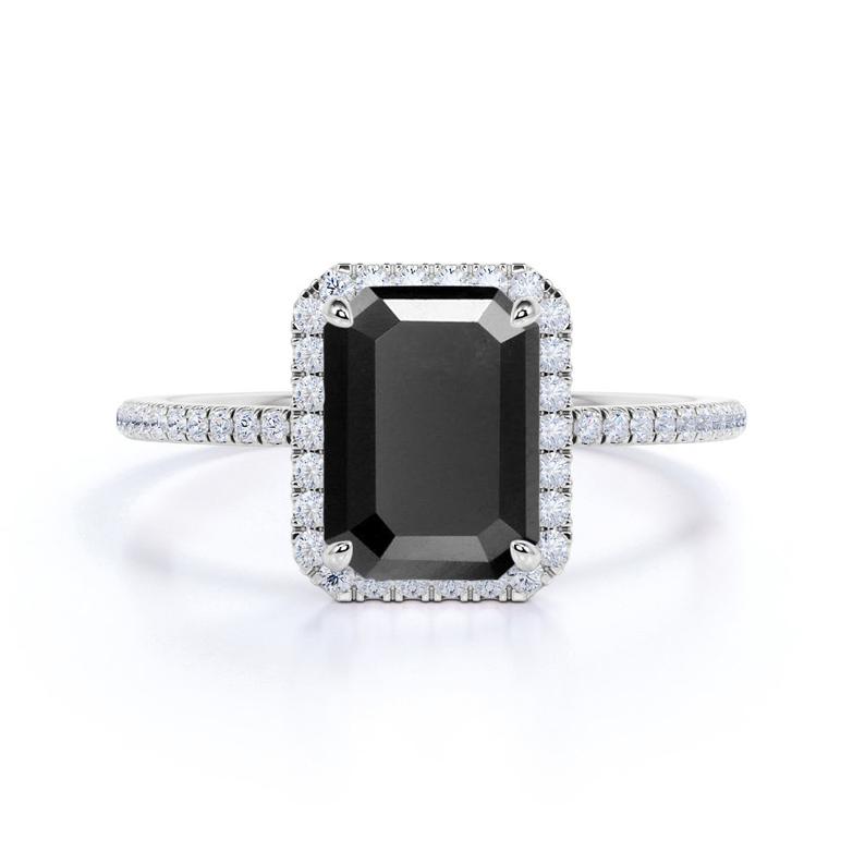 Buy Emerald Black Diamond Halo Engagement Ring With Accent 950 Platinum Black Diamond Engagement Ring