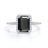 Buy Emerald Cut Black Diamond Halo Engagement Rings With Accent