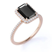 Buy Emerald Cut Black Diamond Halo Engagement Rings With Accent Black Diamond Engagement Ring
