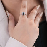 Emerald Cut Black Diamond Engagement Ring in White Gold