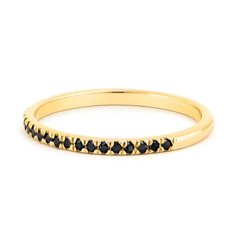 0.49 Ct Round Cut Black Diamond Eternity Band 18K Yellow Gold Black Diamond Wedding Rings