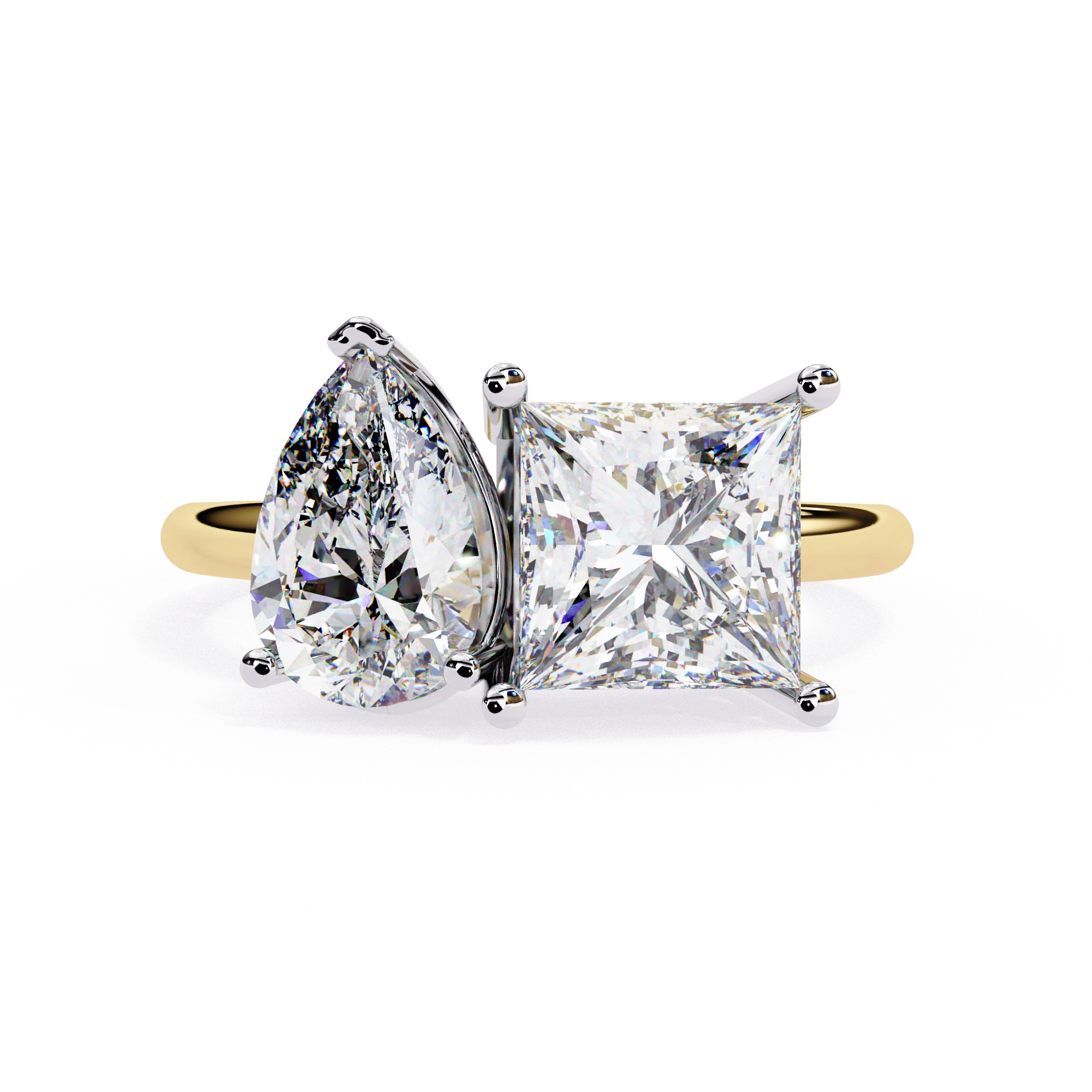3.71 Ct Toi Et Moi Engagement Rings With Pear And Princess Diamonds Lab Diamond