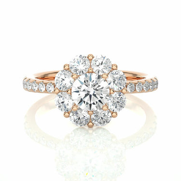 1.65 Prong Setting Halo Floral Diamond Engagement Ring in Rose Gold