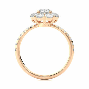 Anillo de compromiso de diamantes florales con halo y montura de 1,65 puntas en oro rosa 