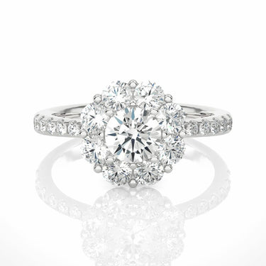 1.65 Prong Setting Halo Floral Diamond Engagement Ring In White Gold