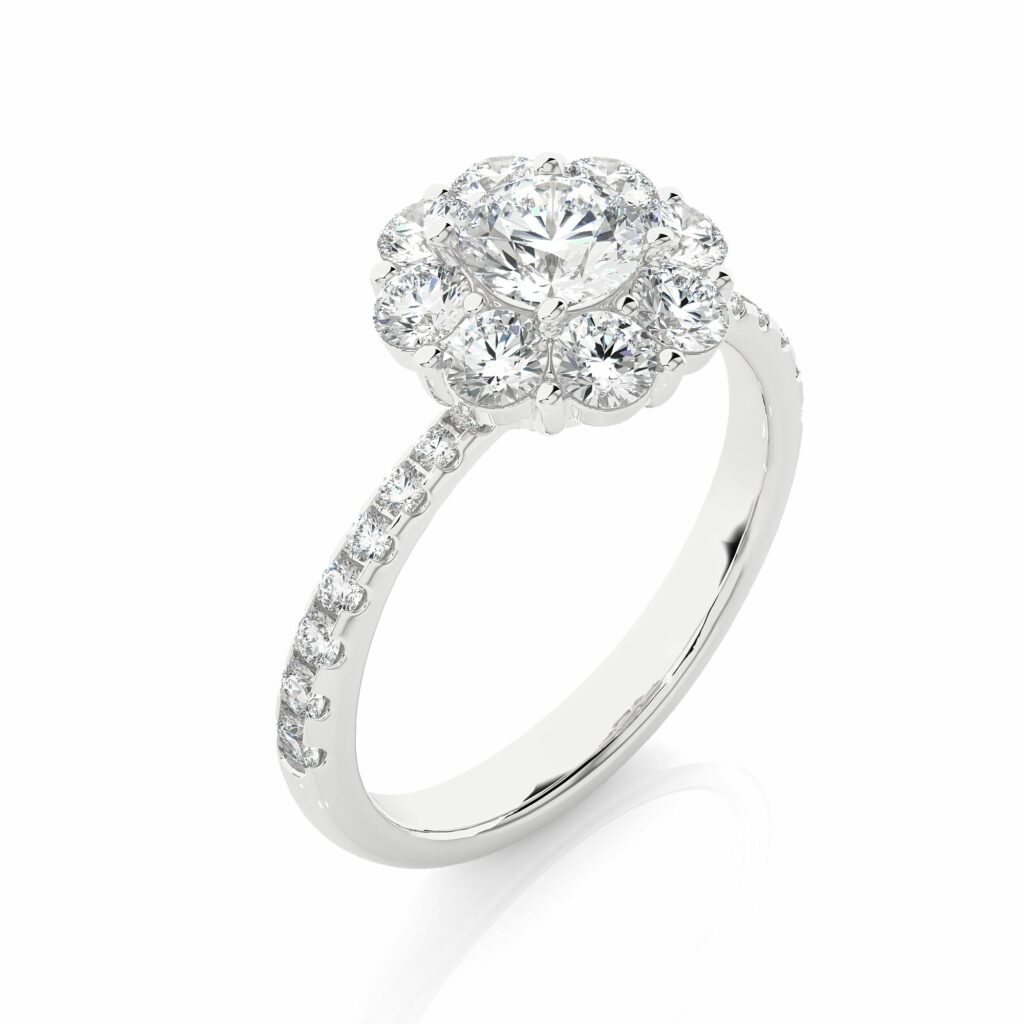 Round Lab Made Diamond Floral Halo Engagement Ring