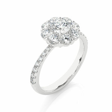 1.65 Prong Setting Halo Floral Diamond Engagement Ring In White Gold