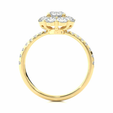 Anillo de compromiso de diamantes florales con halo y engaste de puntas de 1,65 en oro amarillo 