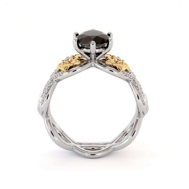 2 Carat Round Cut Six Prong Black And White Diamond Bridal Set Ring
