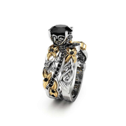 2 Carat Round Cut Floral Prong Gold Bridal Set Black Diamond Ring Black Diamond Wedding Rings