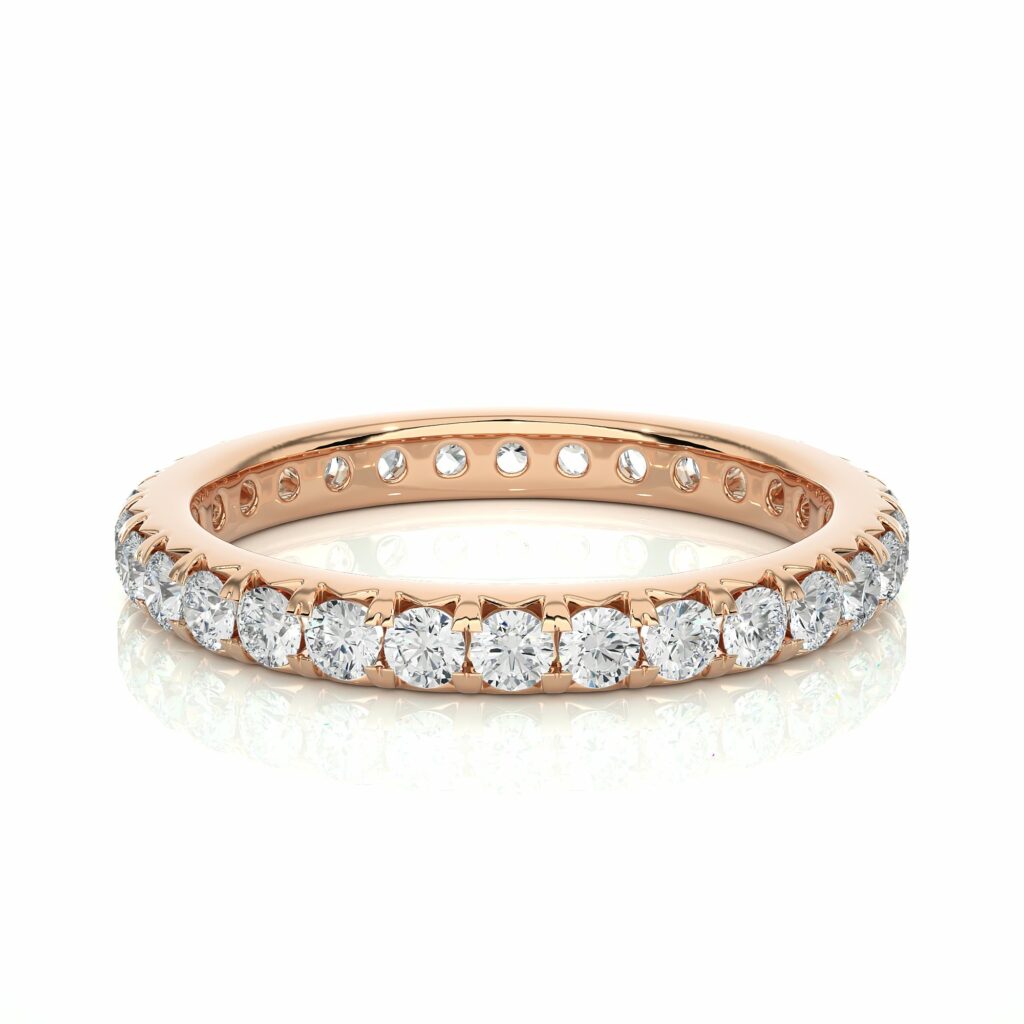 1.05 Carat Round Cut French Setting Diamond Eternity Band In White Gold Rose Eternity Wedding Rings