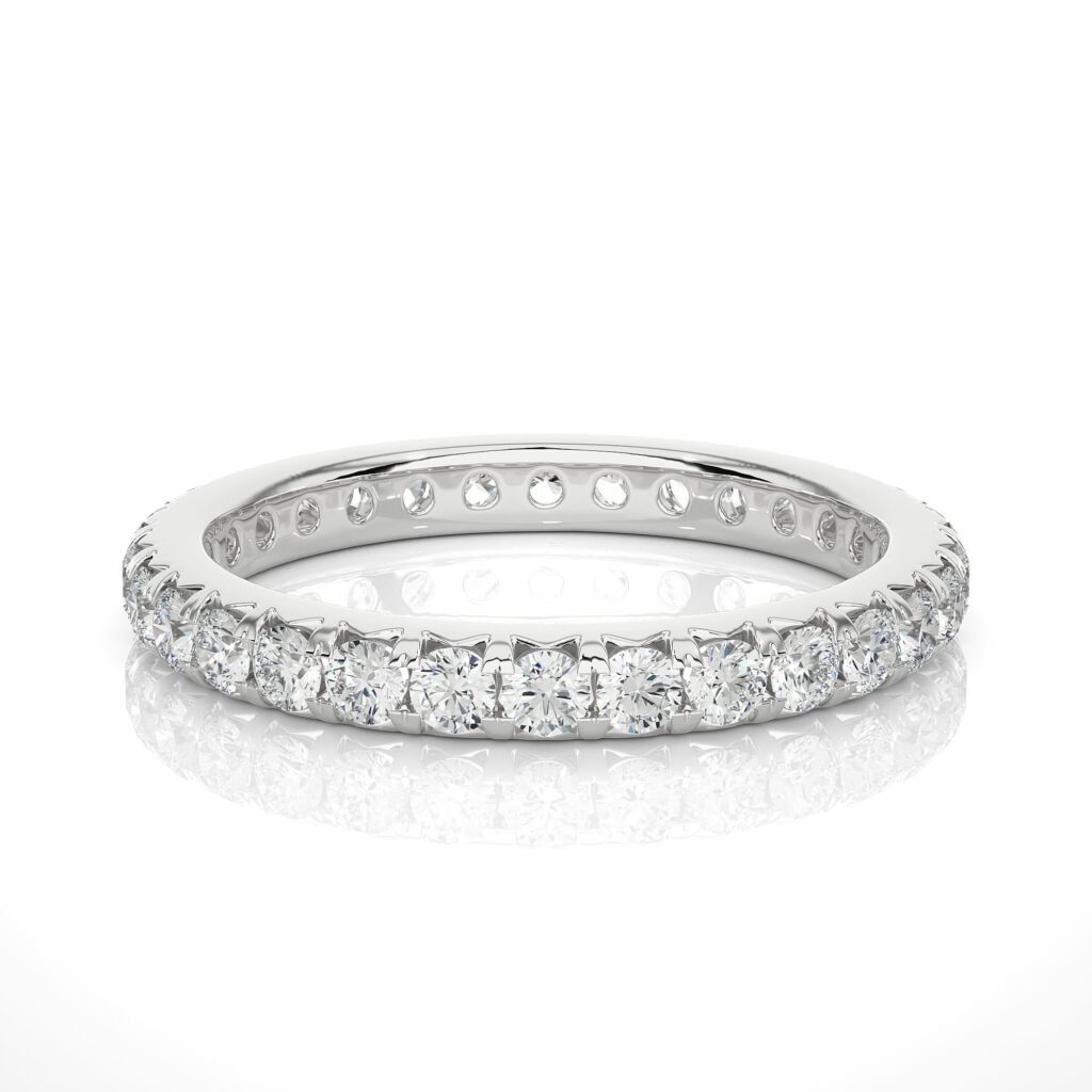 1.05 Carat Round Cut French Setting Diamond Eternity Band In White Gold White Eternity Wedding Rings