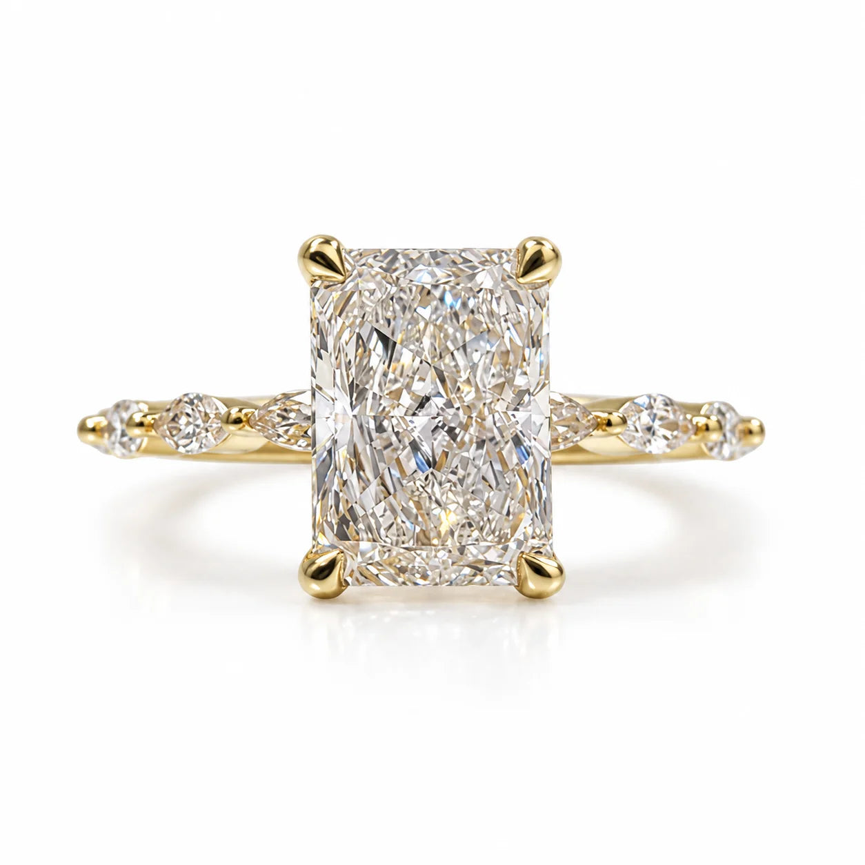 2.50 Ct Radiant cut diamond ring with marquise side stones