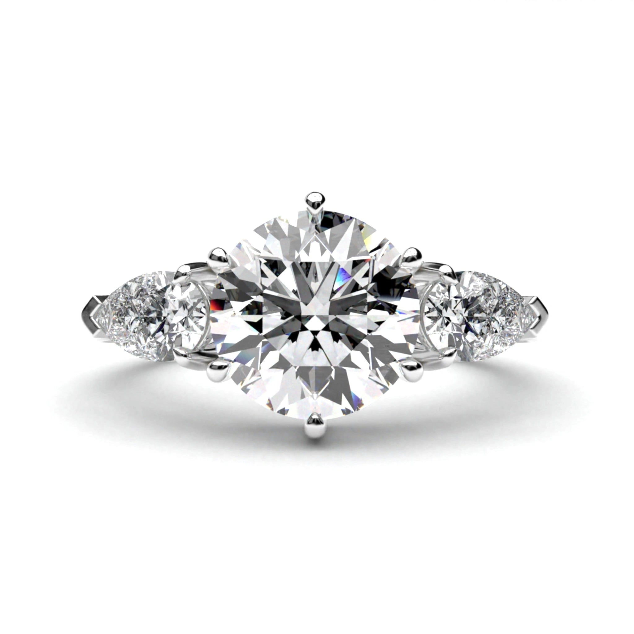 3.75 Ct Three Stone Lab Diamond Ring with Pear Side Stones Lab Diamond