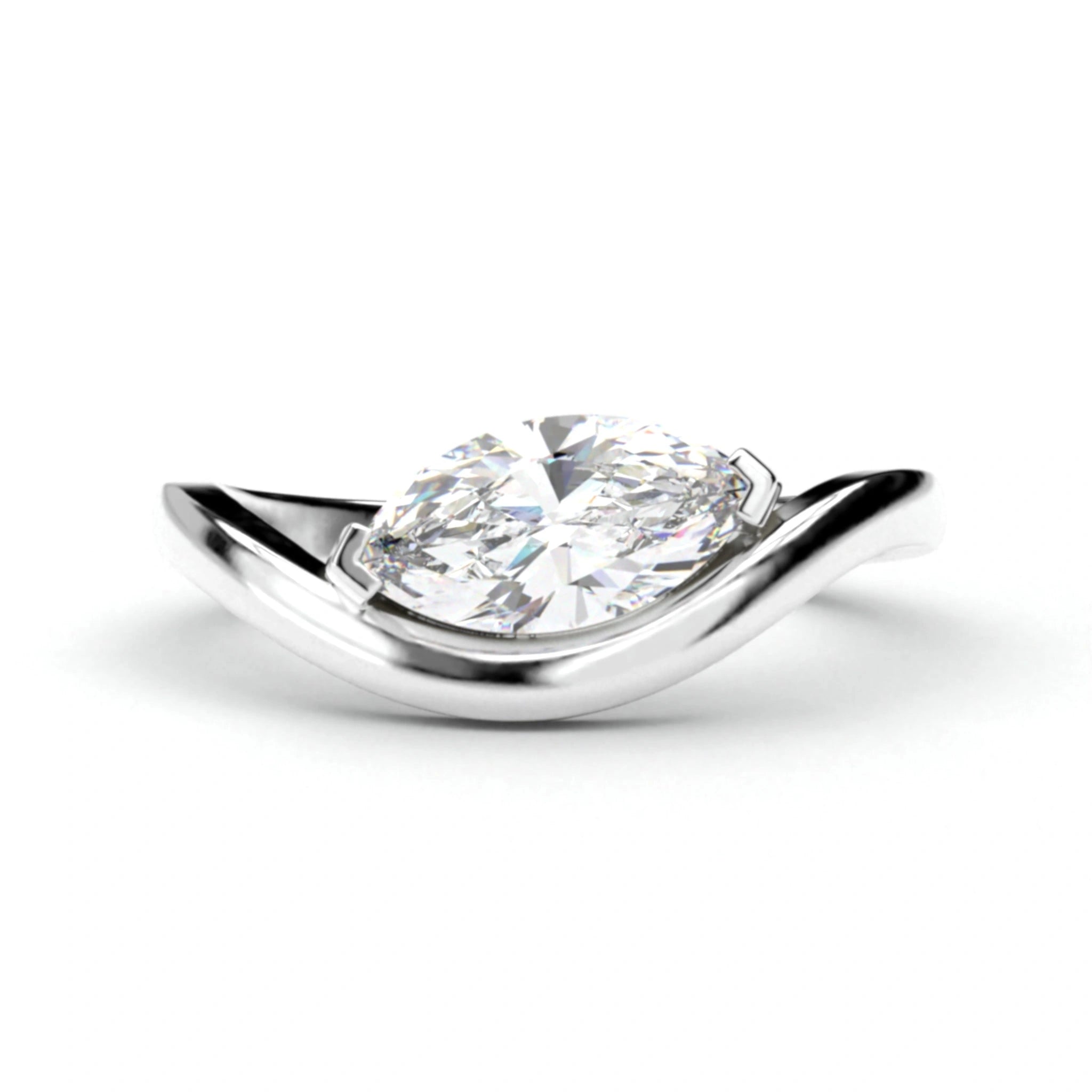 1 Ct Marquise Cut Diamond Solitaire Ring with Curved Band Design 18K White Gold Natural Diamond
