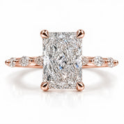 Front view of 2.50 Ct Radiant cut diamond ring with marquise side stones
