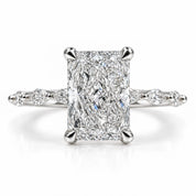 Front View Of 2.50 Ct Radiant cut diamond ring with marquise side stones