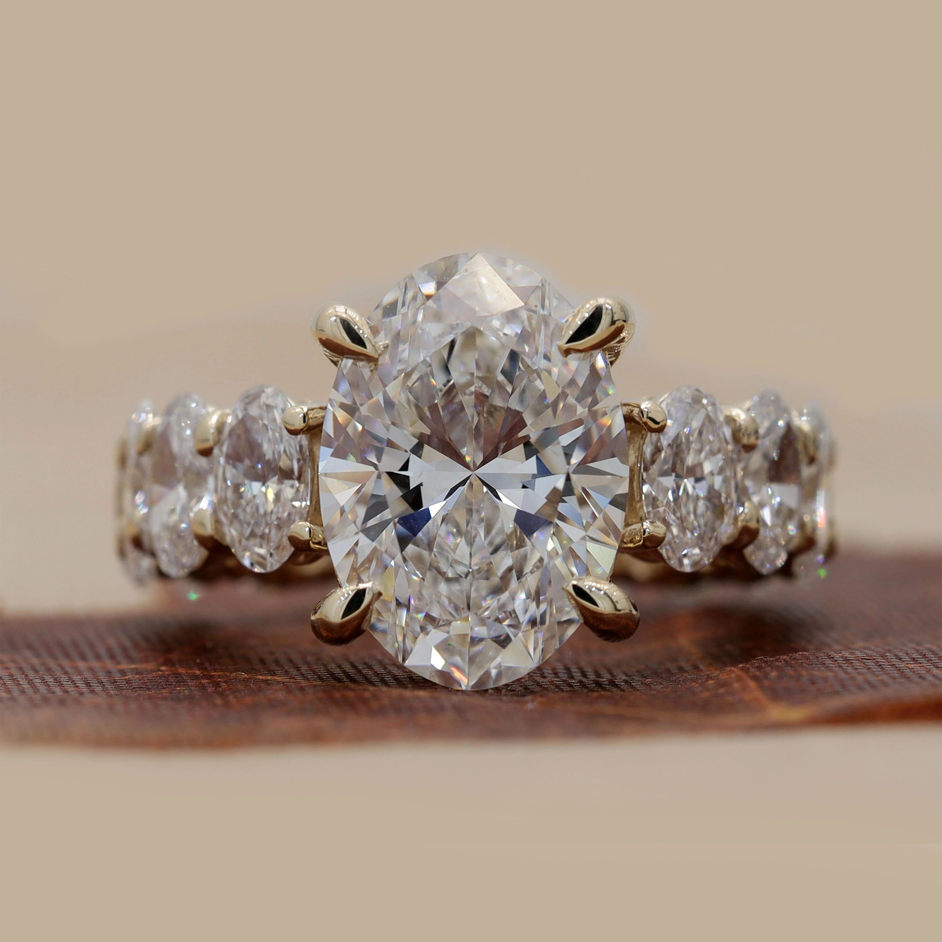 14.75 Carat oval-cut diamond eternity ring four prong claw setting 18K Yellow Gold