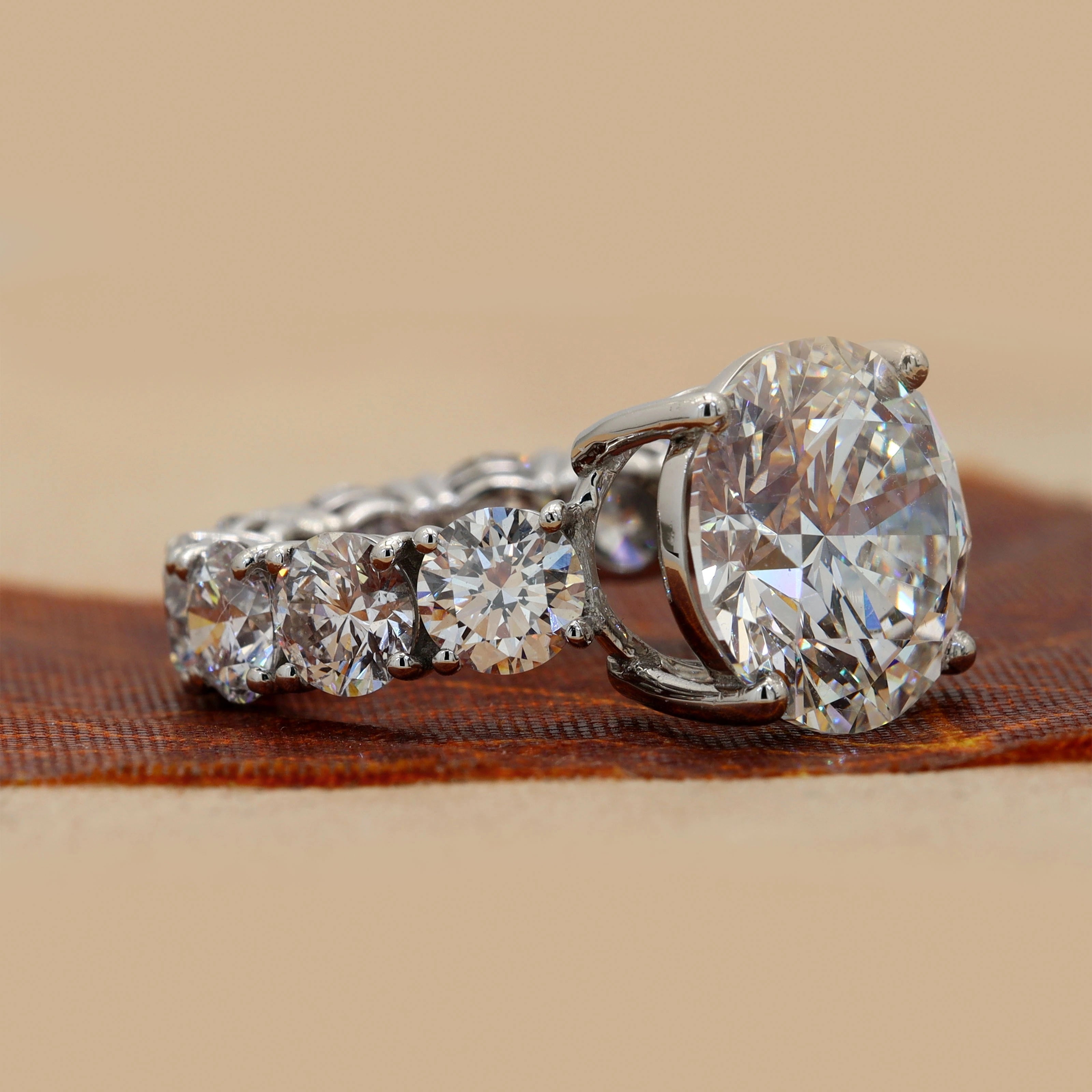 Side View Of 13 Carat Round Cut Diamond Eternity Band With U Prong Setting