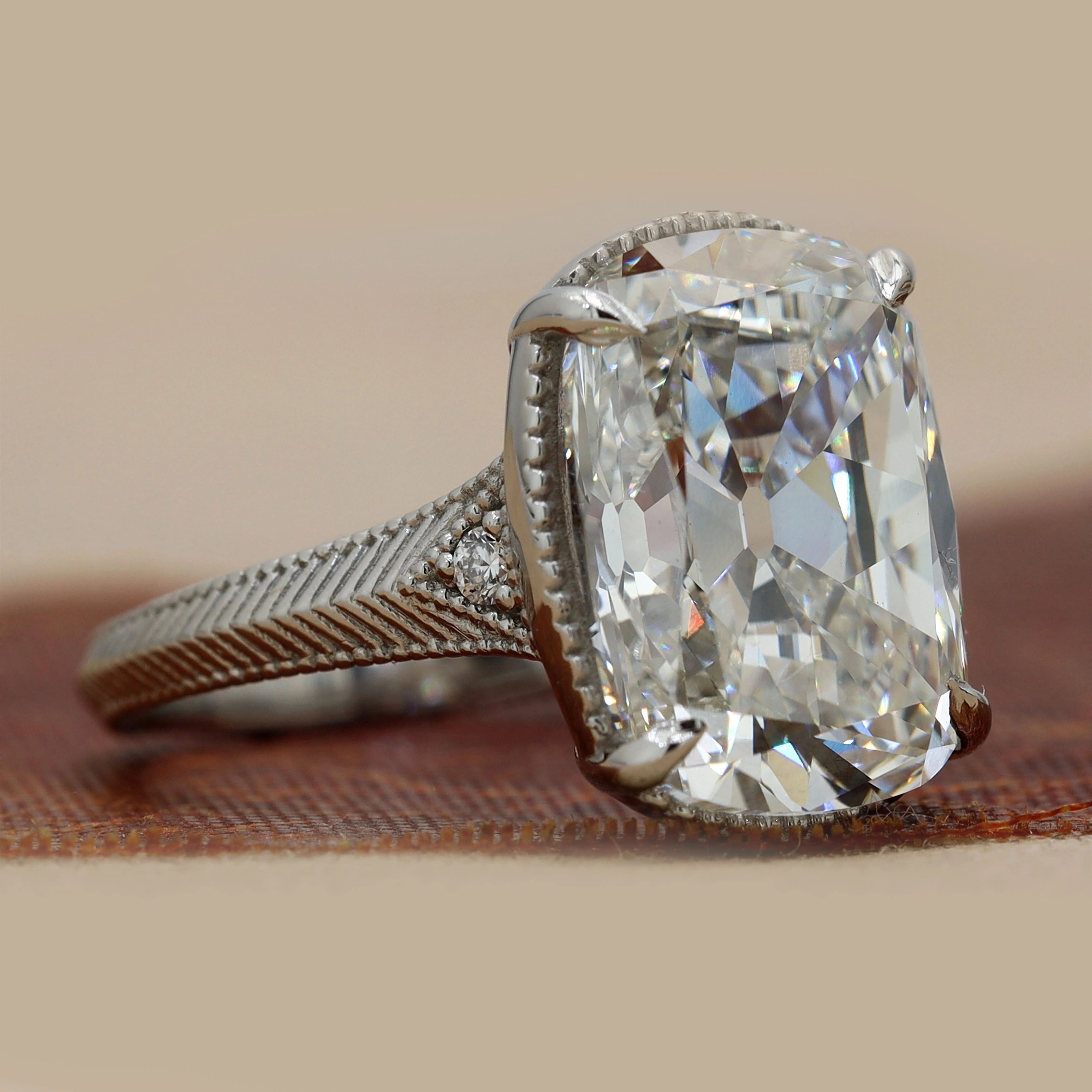 6.18 Ct Elongated Cushion-Cut Diamond Vintage-Style Engagement Ring
