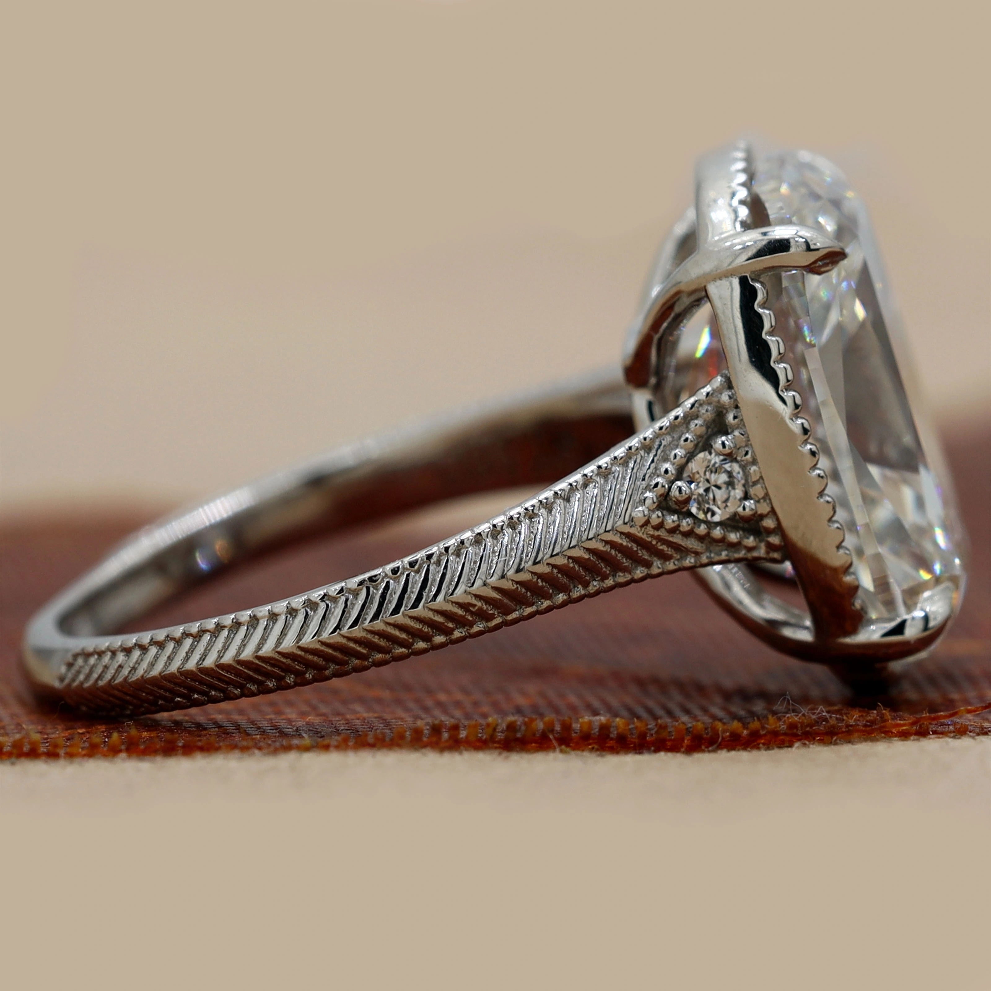 Side View Of 6.18 Ct Elongated Cushion-Cut Diamond Vintage-Style Engagement Ring 
