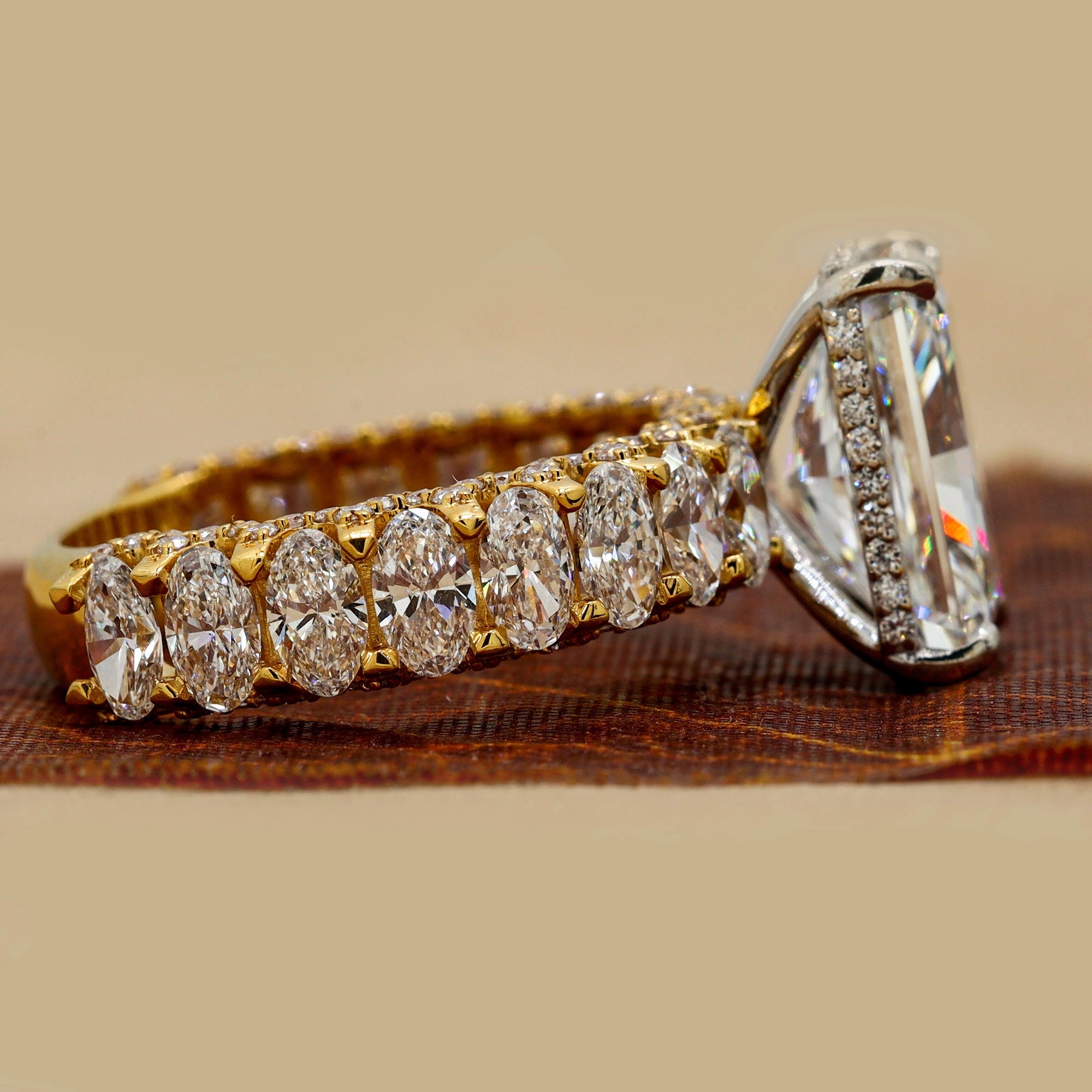 Side View Of 11.68 Ct Radiant Cut Hidden Halo Pavé Diamond Ring