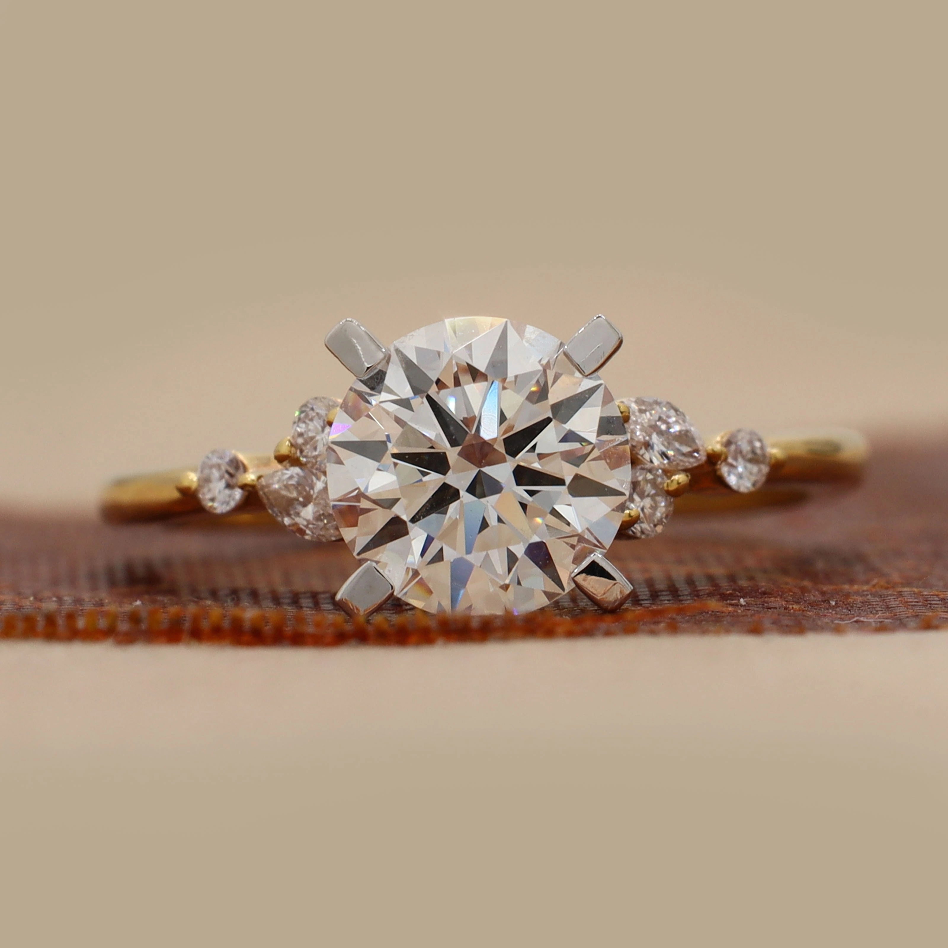 Front View of 1.35 Ct Round Diamond Cluster Engagement Ring