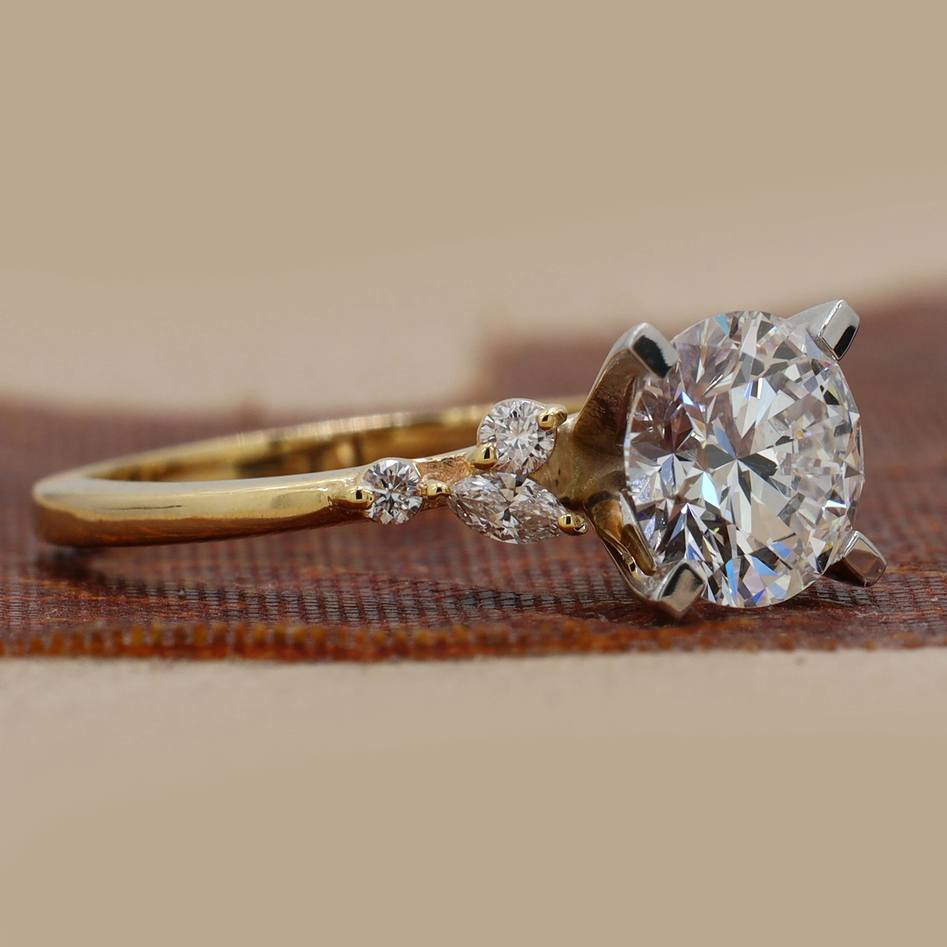 1.35 Ct Round Cut Diamond Cluster Engagement Ring with 4 Prong Setting