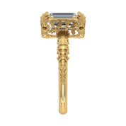 Side View Of 2.5 Ct Emerald Cut Solitaire Ring Four-Prong Corner