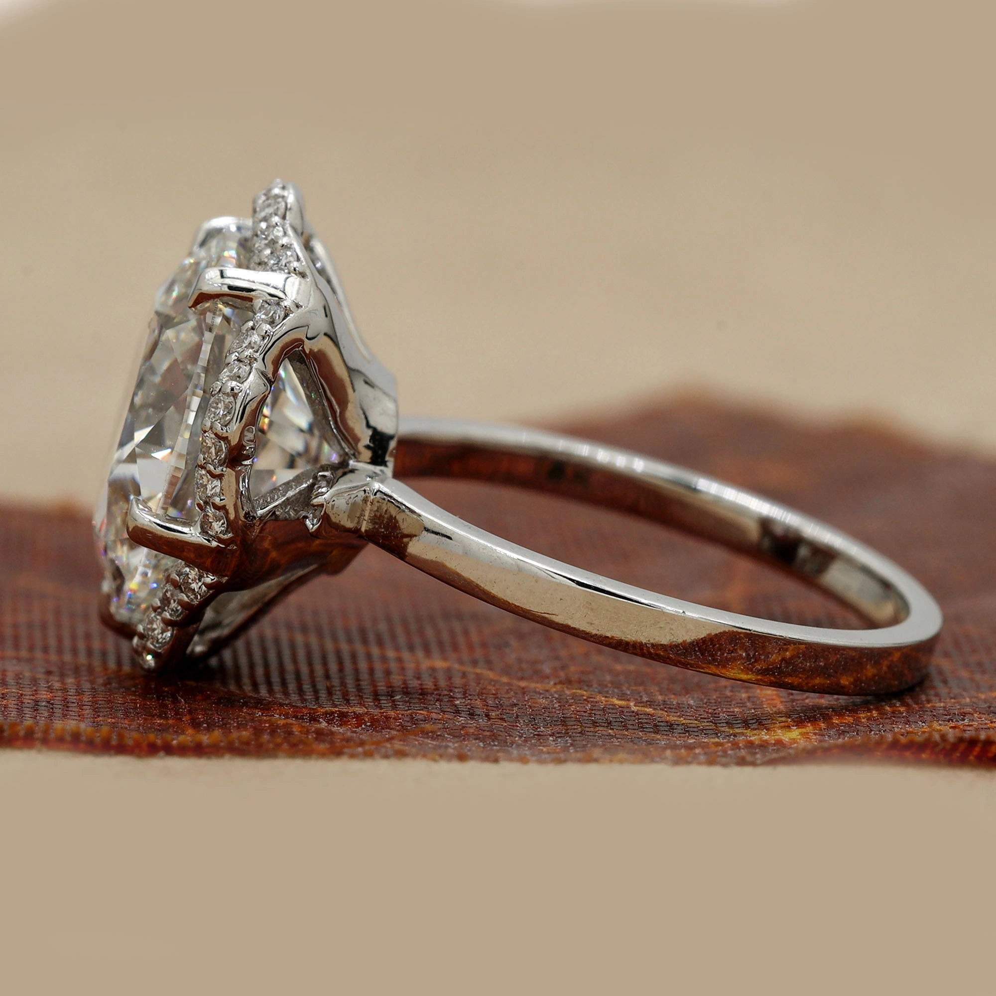 Side View Of 7.28 Ct Round Brilliant Vintage Scalloped Halo Ring