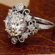 Angled View Of 3.98 Ct Antique Diamond Cluster Ring Openwork Illusion