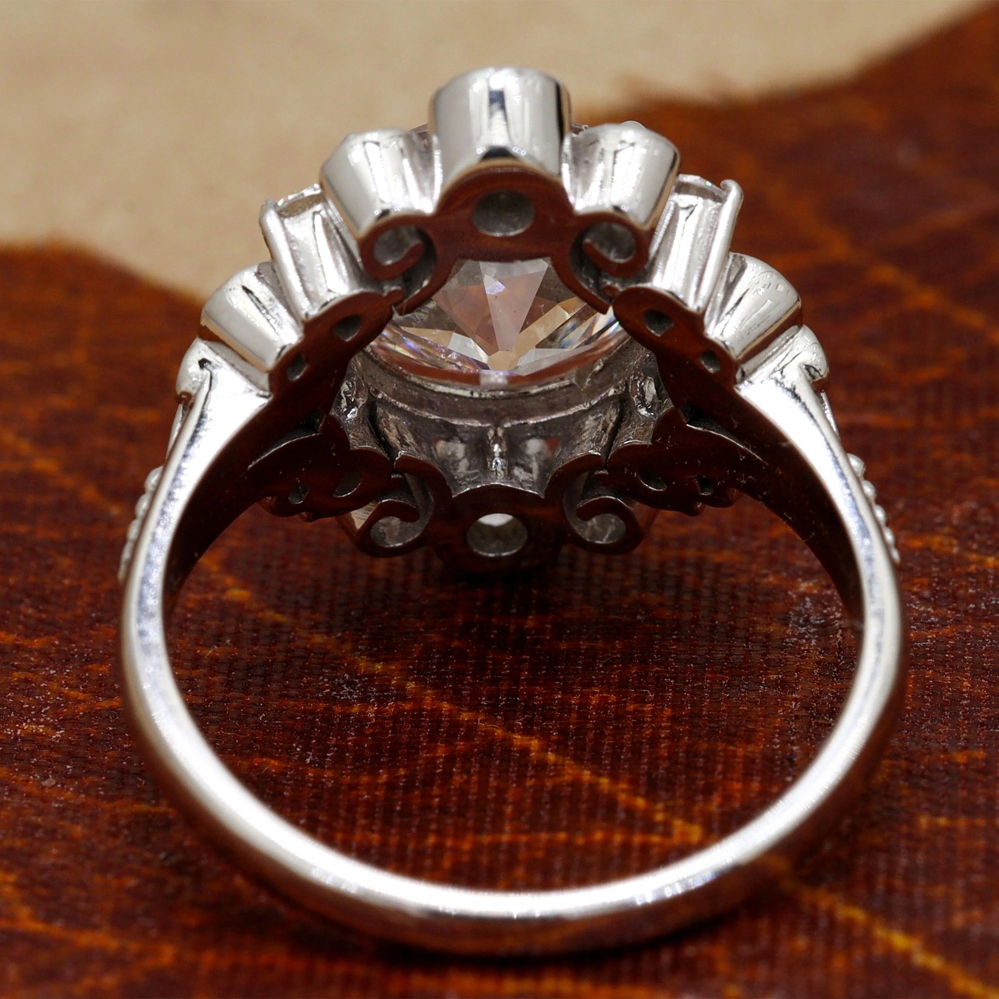 Back View Of 3.98 Ct Antique Diamond Cluster Ring Openwork Illusion