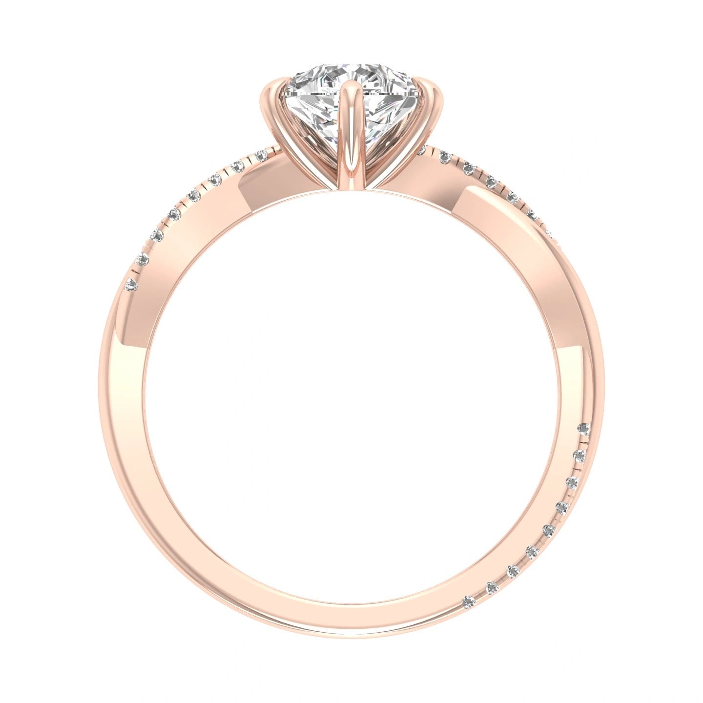 Metal View Of 1.72 Ct Pear Cut Diamond Ring Rose Gold Pavé Infinity Twist