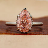 3 Carat Pink Pear Cut Diamond Solitaire Ring with Plain Band in Prong Setting