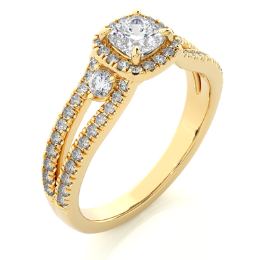 1 Ct Three Stone Cushion Cut Engagement Ring Yellow Gold