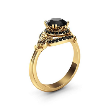 2 Carat Black Diamond Halo Victorian Engagement Ring In 14k Yellow Gold
