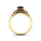 2 Carat Round Cut Hidden Halo Prong Setting Victorian Black Diamond Ring In Yellow Gold