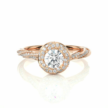 0.95 Ct Round Cut Flower Desigh Halo Diamond Engagement Ring In Rose Gold