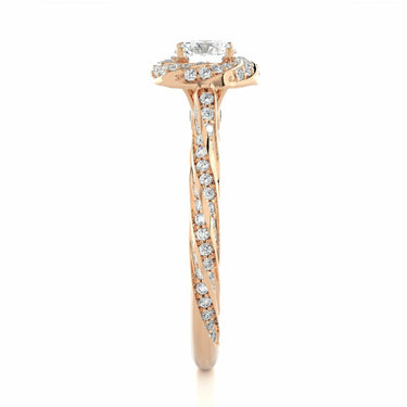 Bague de fiançailles diamant halo design fleur taille ronde 0,95 ct en or rose 