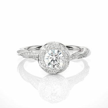 0.95 Ct Round Cut Prong Set Lab Diamond Halo Engagement Ring In White Gold